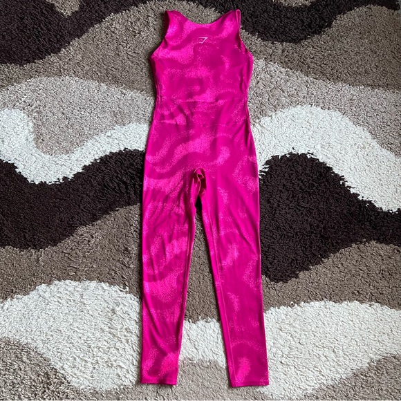 Gymshark GS Power Full Length All In One Sz S In Magenta Pink Print - Picture 4 of 10